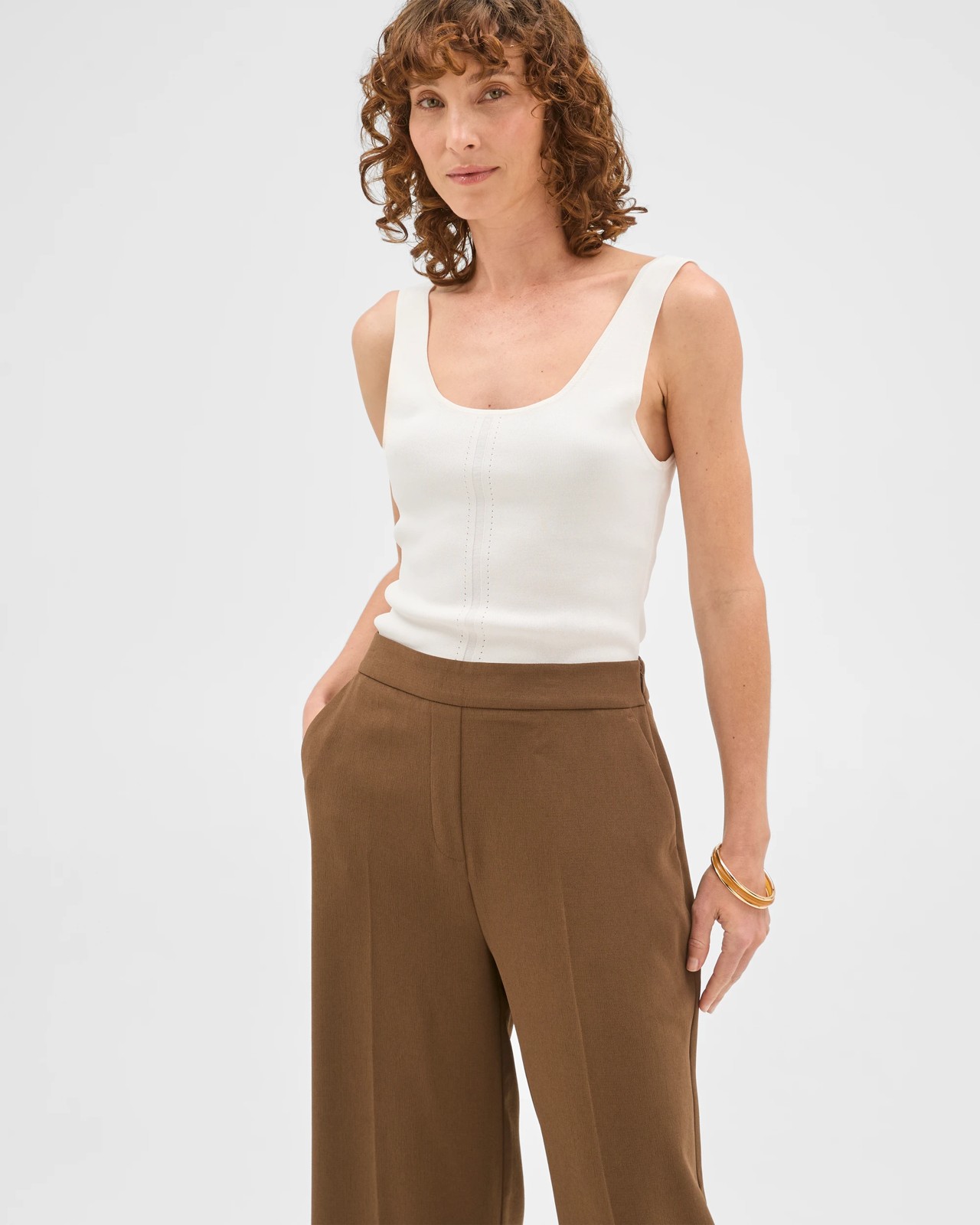 Preview Crepe Tailoring Cropped Culotte Pants - Fall leaf 3 of 5