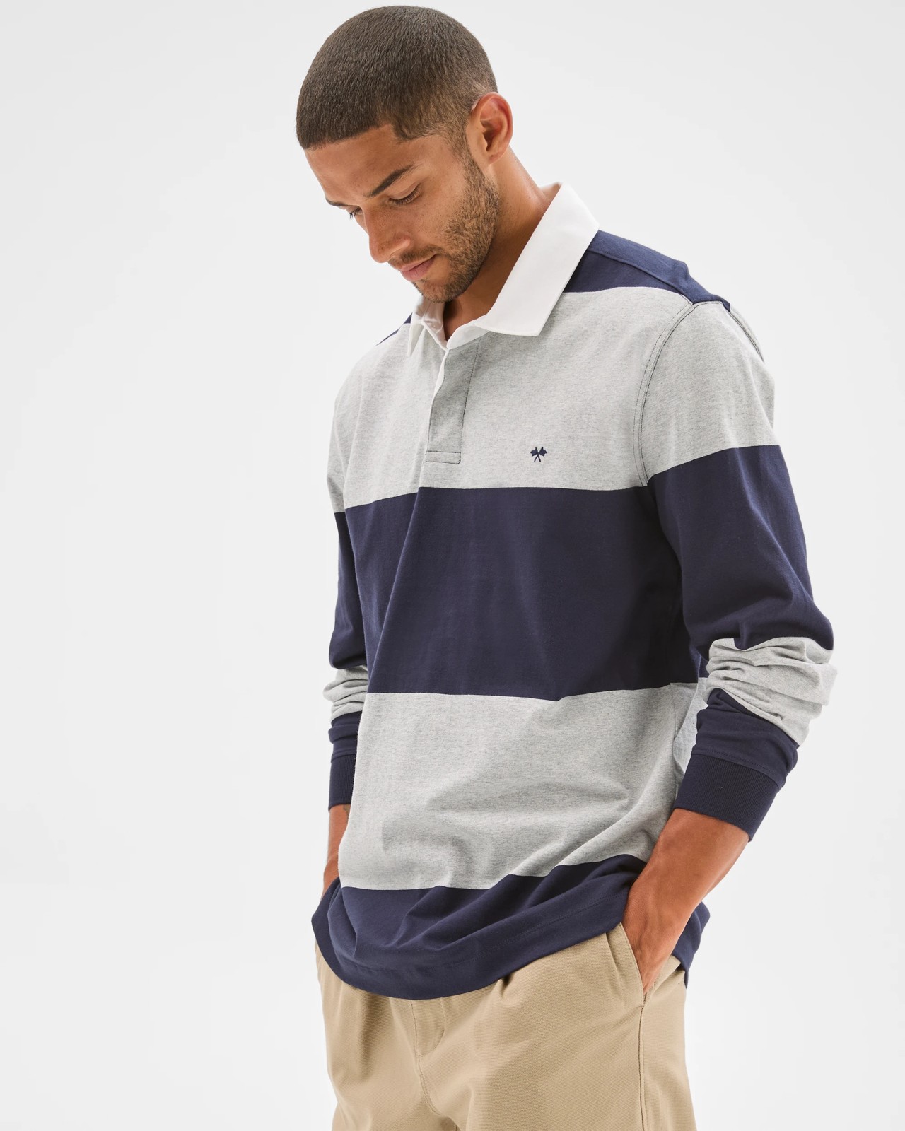 Australian Cotton Blend Long Sleeve Rugby Polo Top - Grey Marle 2 of 5