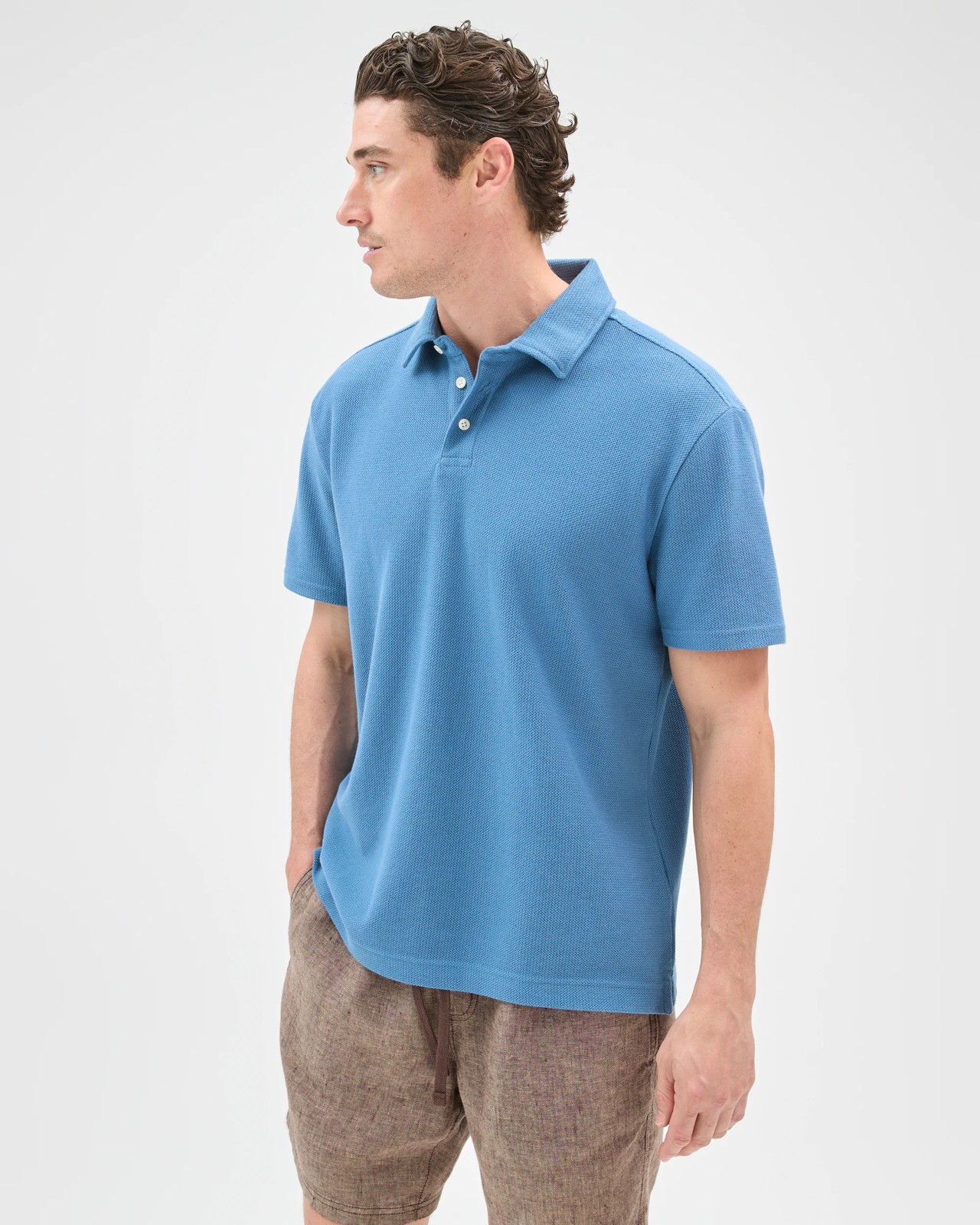 Australian Cotton Textured Polo Top - Copen Blue 4 of 6