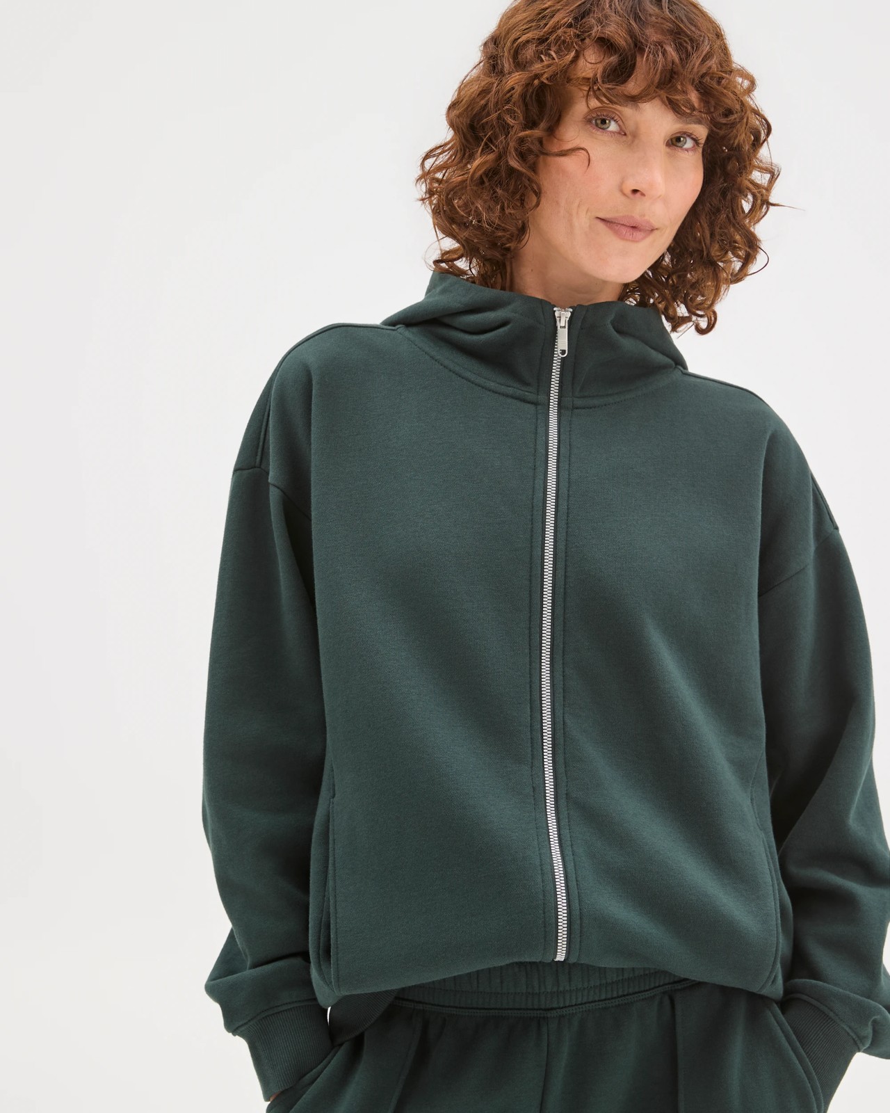 Active Australian Cotton Blend Fleece Zip Through Hoodie - Pine 4 of 5