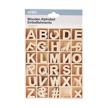 Wooden Alphabet Embellishments, 162 Pieces - Anko