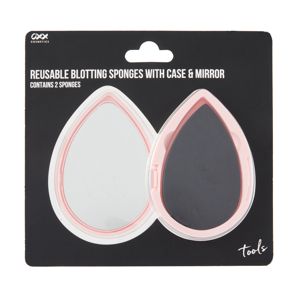 2 Pack Reusable Blotting Sponges with Case and Mirror, Black and Pink - OXX Cosmetics
