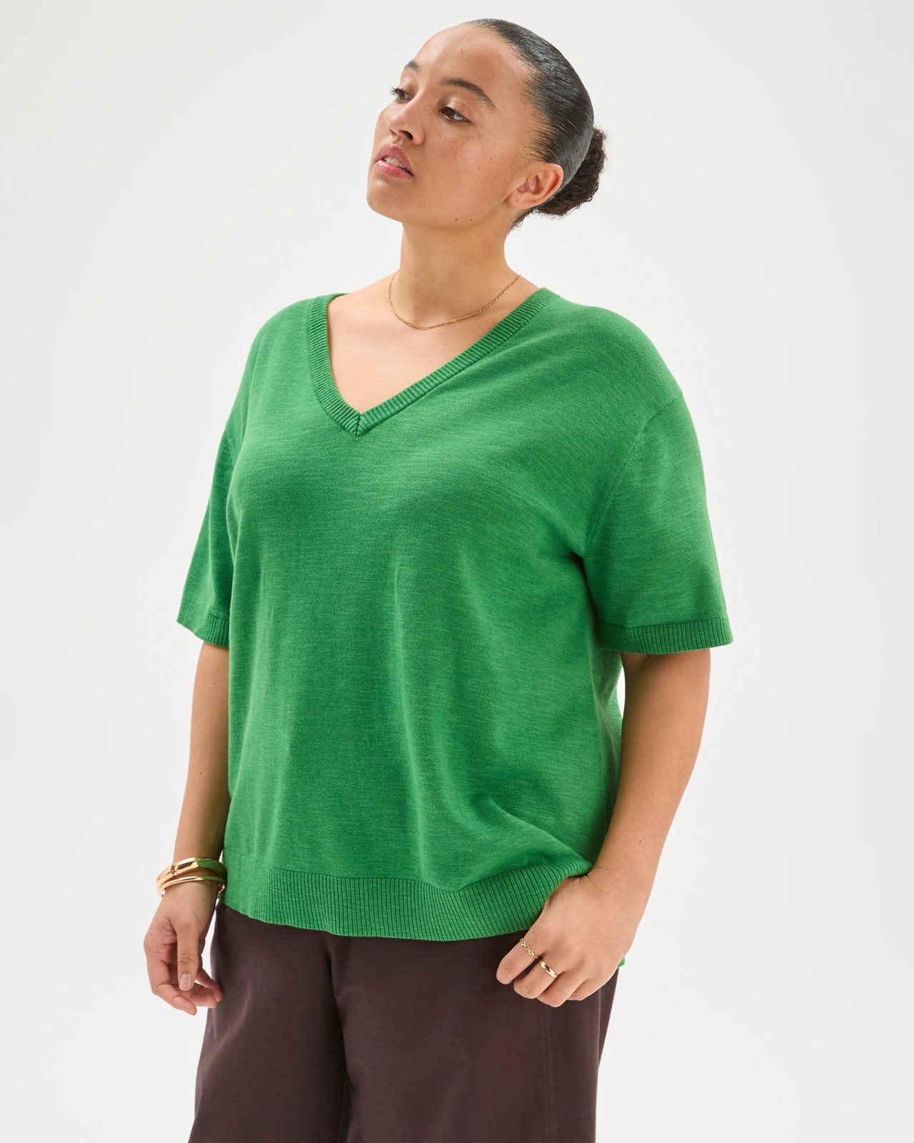 Plus Size Australian Cotton Blend V-Neck Knit T-Shirt 3 of 6