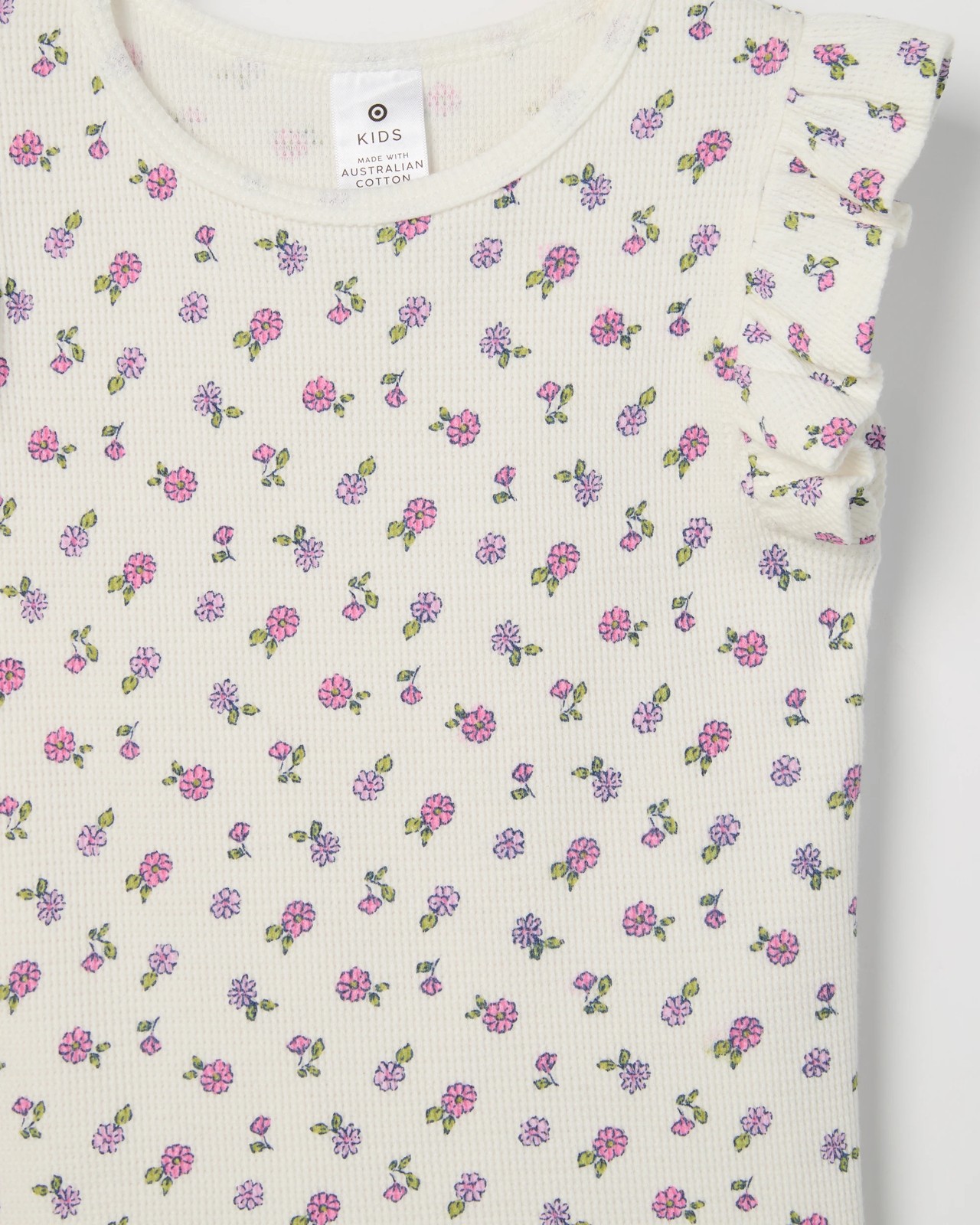 Australian Cotton Ruffle Sleeve Rib Tank Top - White All Over Print 2 of 2