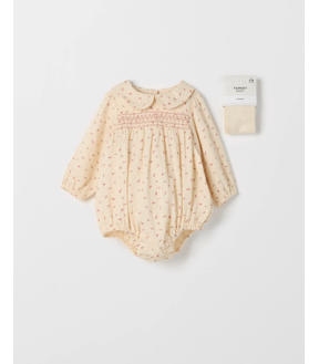 Baby Ruched Collared Bodysuit and Tights 2 Piece Set