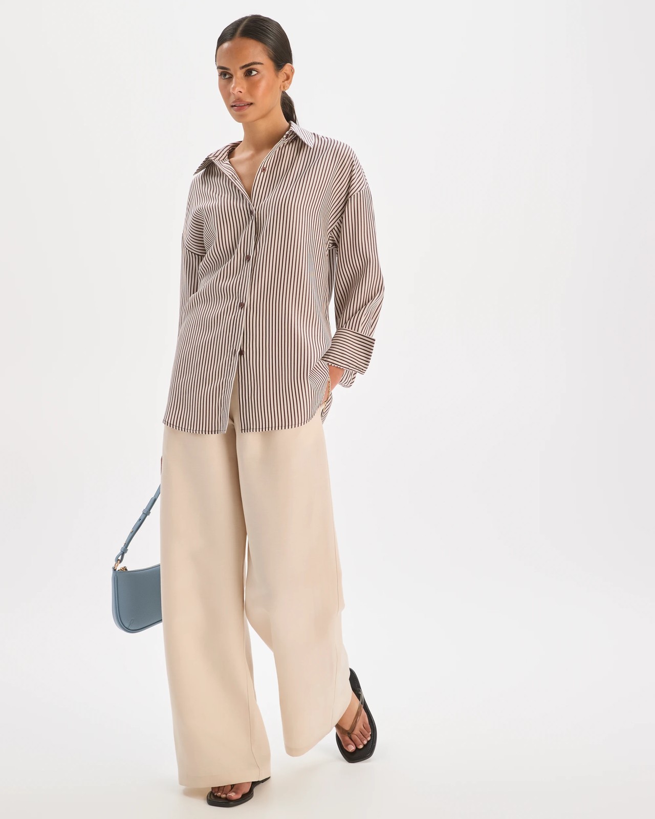 Preview Lyocell Long Sleeve Back Detail Shirt - Chocolate Stripe 6 of 6