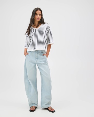 Barrel Leg Full Length Denim Jeans