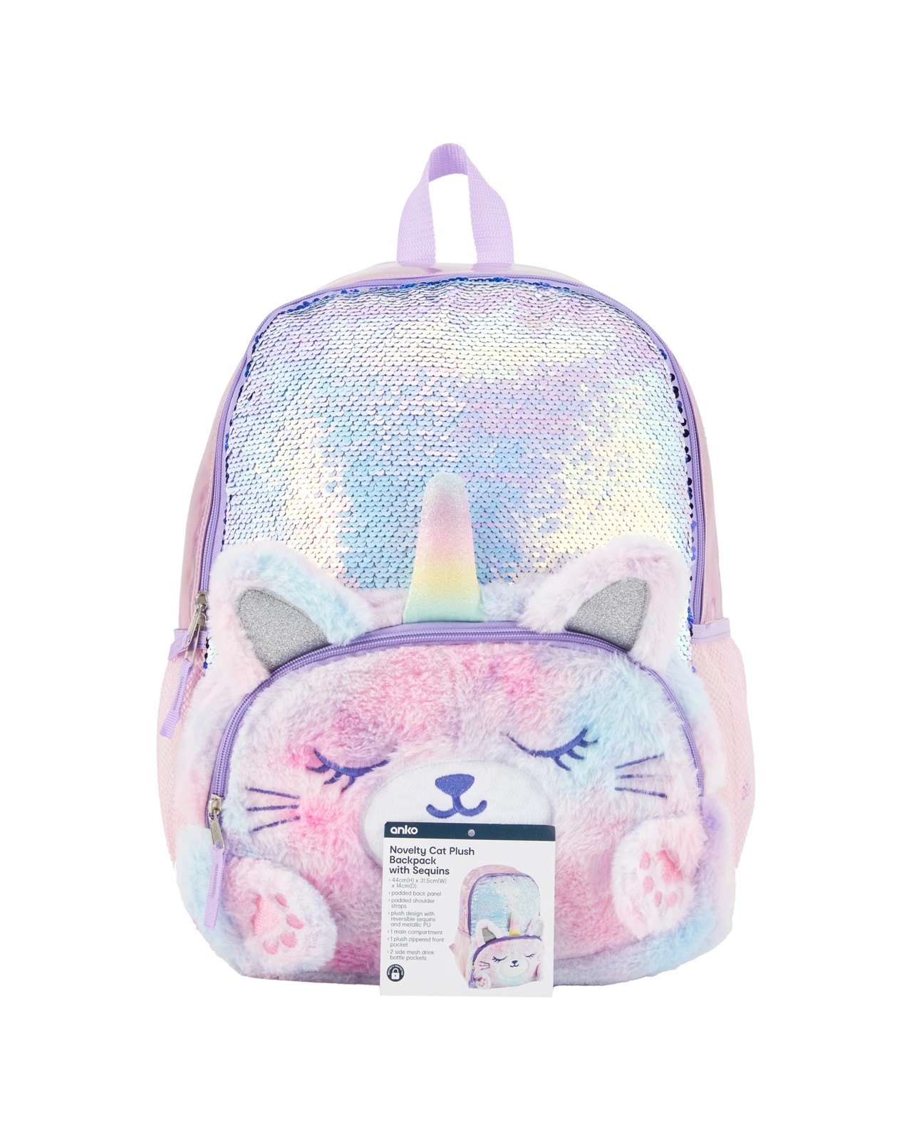 Anko Novelty Cat Plush Backpack with Sequins 5 of 5