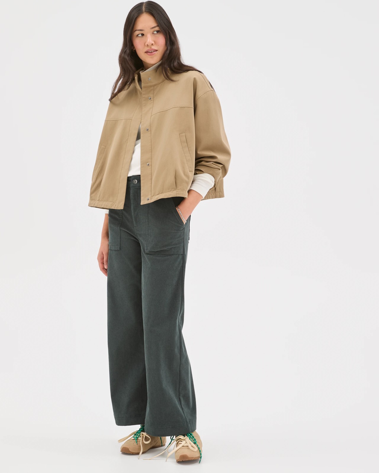 Crop Length Wide Leg Corduroy Pants - Midnight Jade 2 of 5