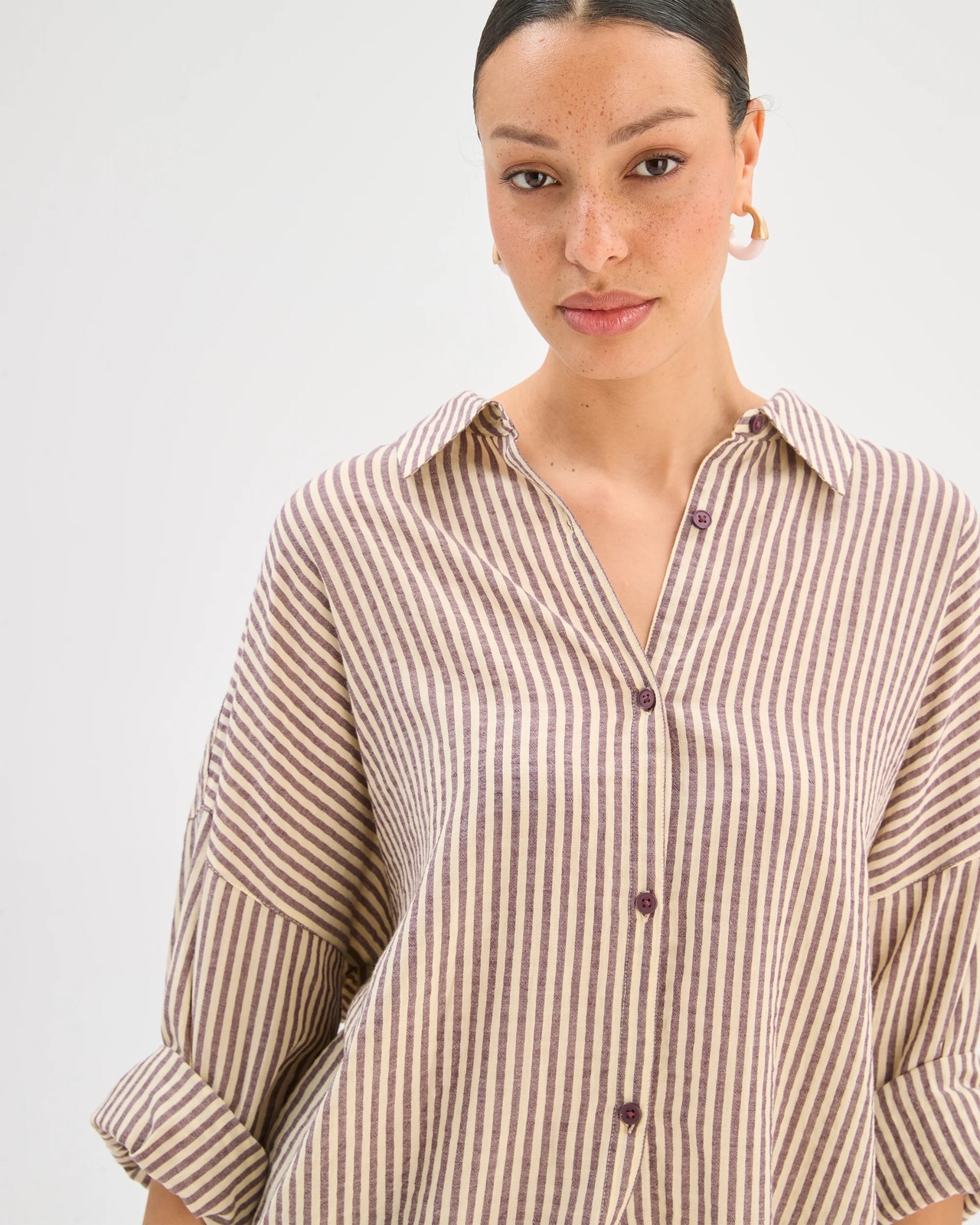Resort Cotton Blend Swim Overshirt - Cream Purple Stripe 3 of 5