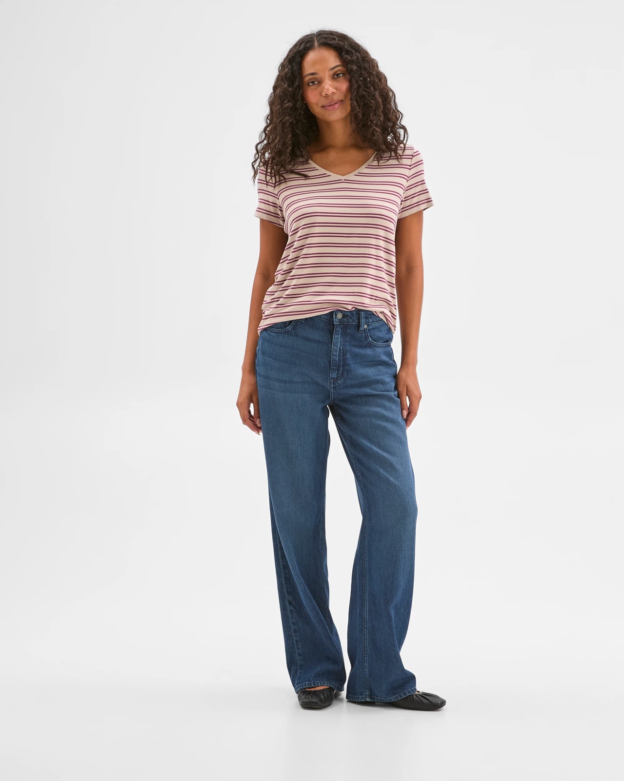 Short Sleeve V-Neck T-Shirt - Parchment Pansy Stripe 6 of 6