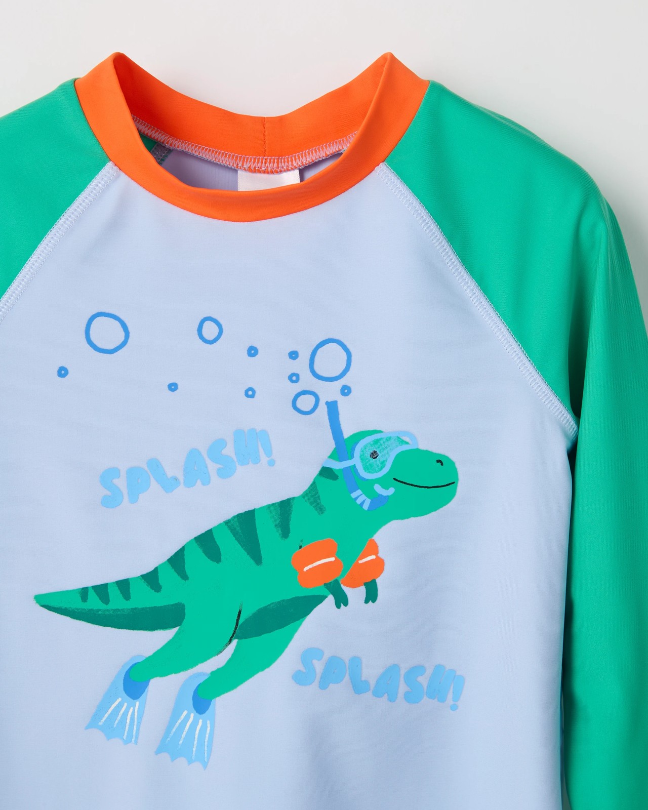 Long Sleeve Printed Swim Rash Vest - Green + Blue 2 of 2