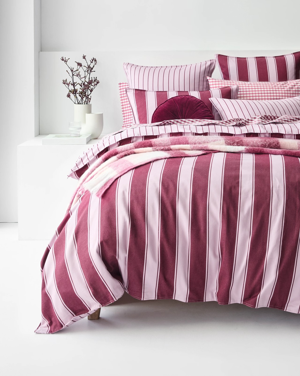 Rayne Stripe Stonewash Quilt Cover Set - Merlot/Pink 2 of 5