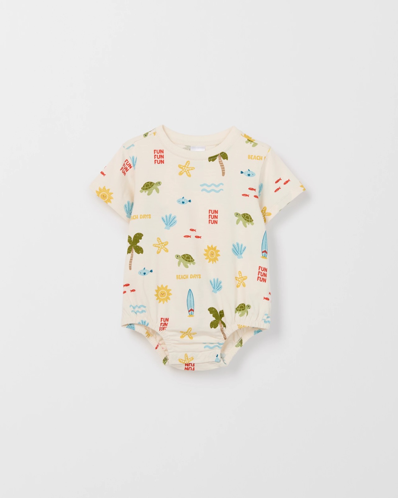 Baby Organic Cotton Short Sleeve Bubble Bodysuit - Beach Days Cream 4 of 5