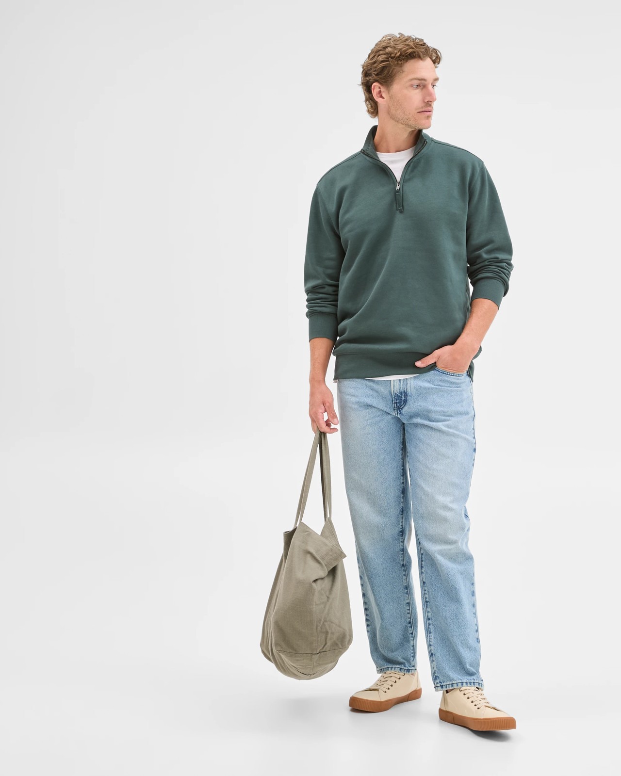 Australian Cotton Blend Fleece Half Zip Top - Dark Green 2 of 6