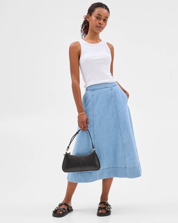 Petites Panelled Denim Midi Skirt