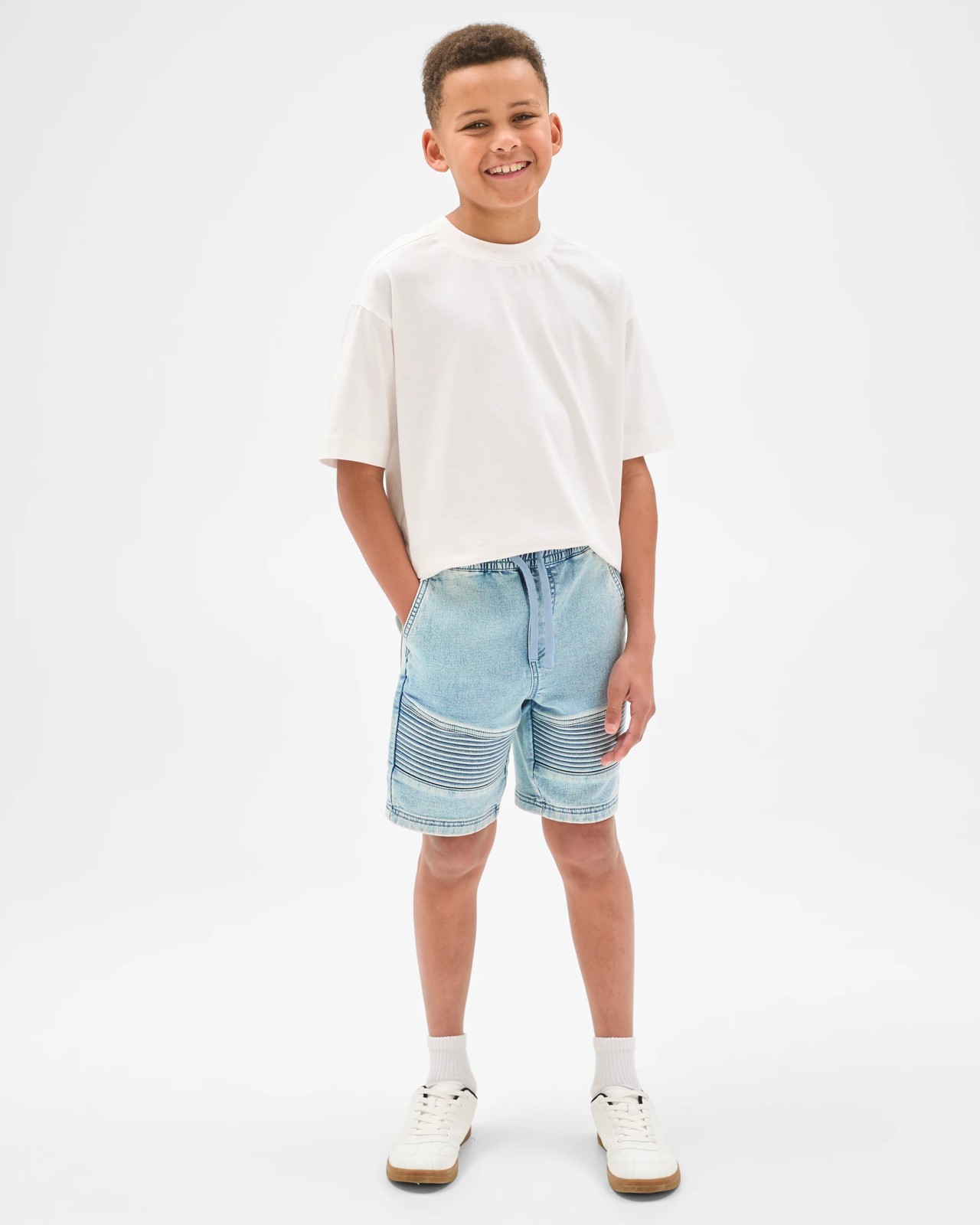 Knee Length Denim Biker Shorts - Light Wash 2 of 5