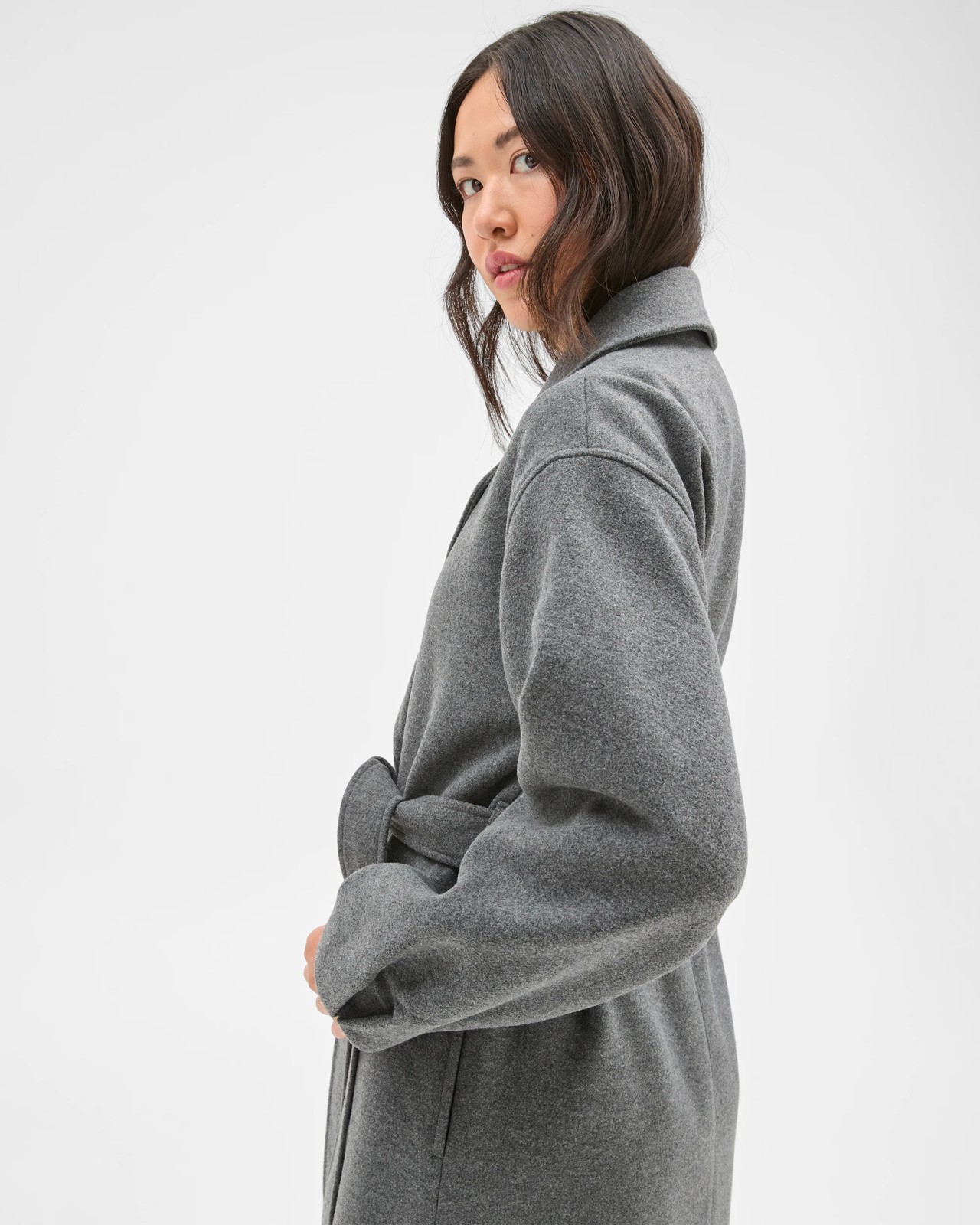 Preview Wrap Belted Coat - Charcoal Marle 6 of 6