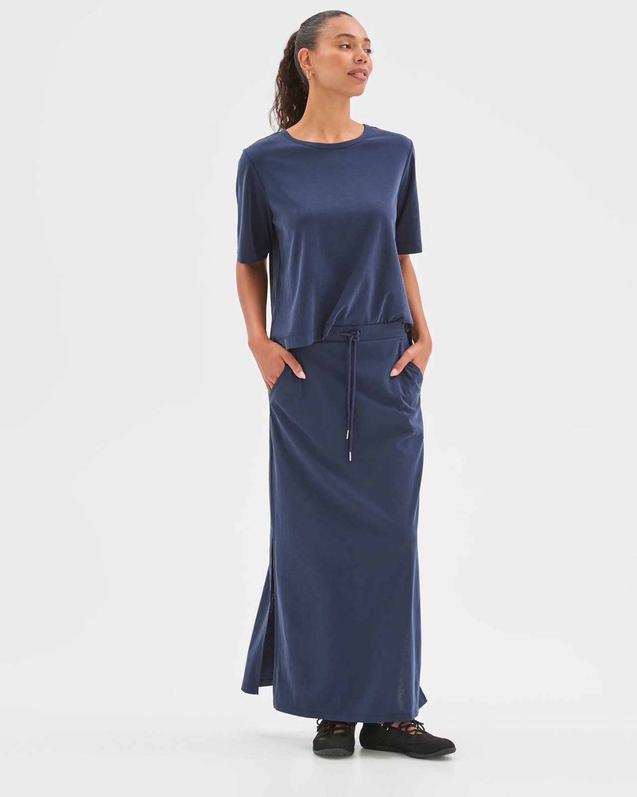 Relaxed Drape Maxi Skirt - Navy 5 of 6