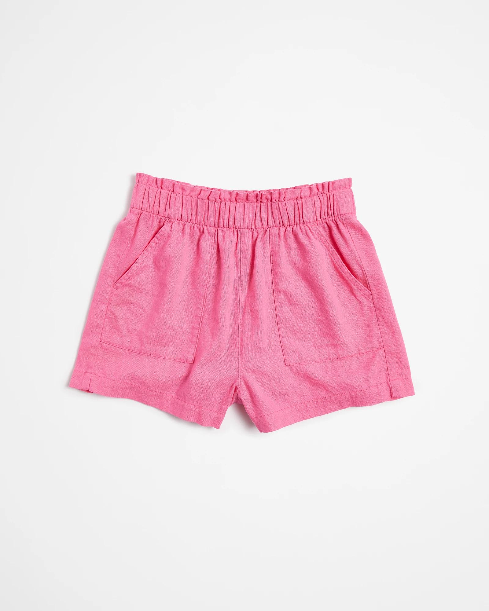 Breeze Linen Shorts In Pink Ice - High Waist Comfortable Summer Shorts With Drawstring