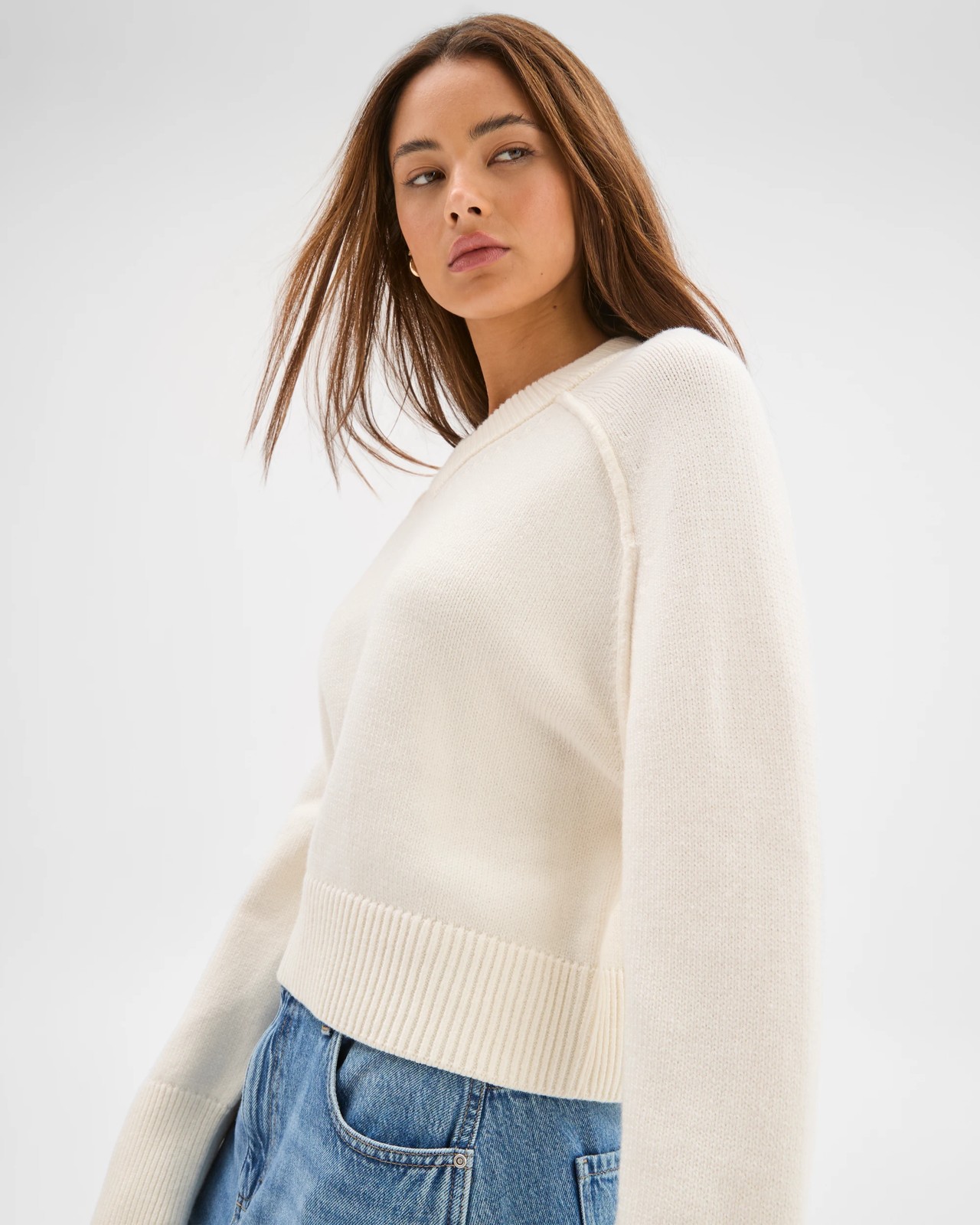 Lily Loves Australian Cotton Blend V-Neck Jumper - Light Cream 2 of 6