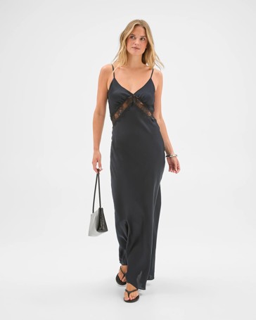 Lily Loves Lace Trim Satin Maxi Dress