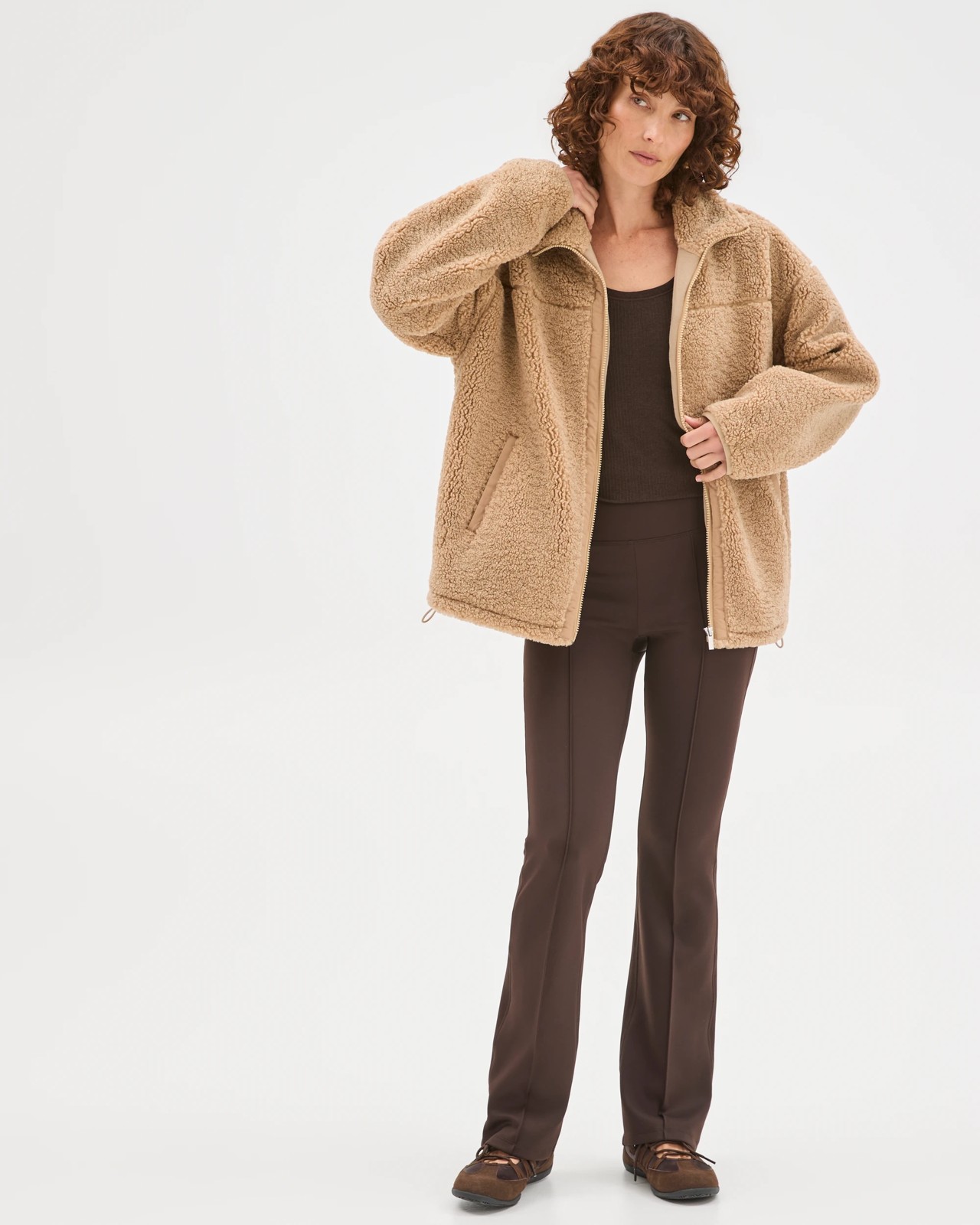 Relaxed Sherpa Zip Through Jacket - Camel 2 of 6