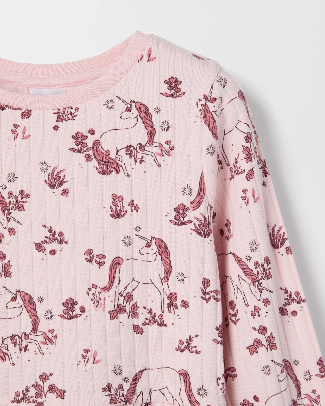 Australian Cotton Blend Long Sleeve Rib Core Dress - Pink Unicorn 2 of 2