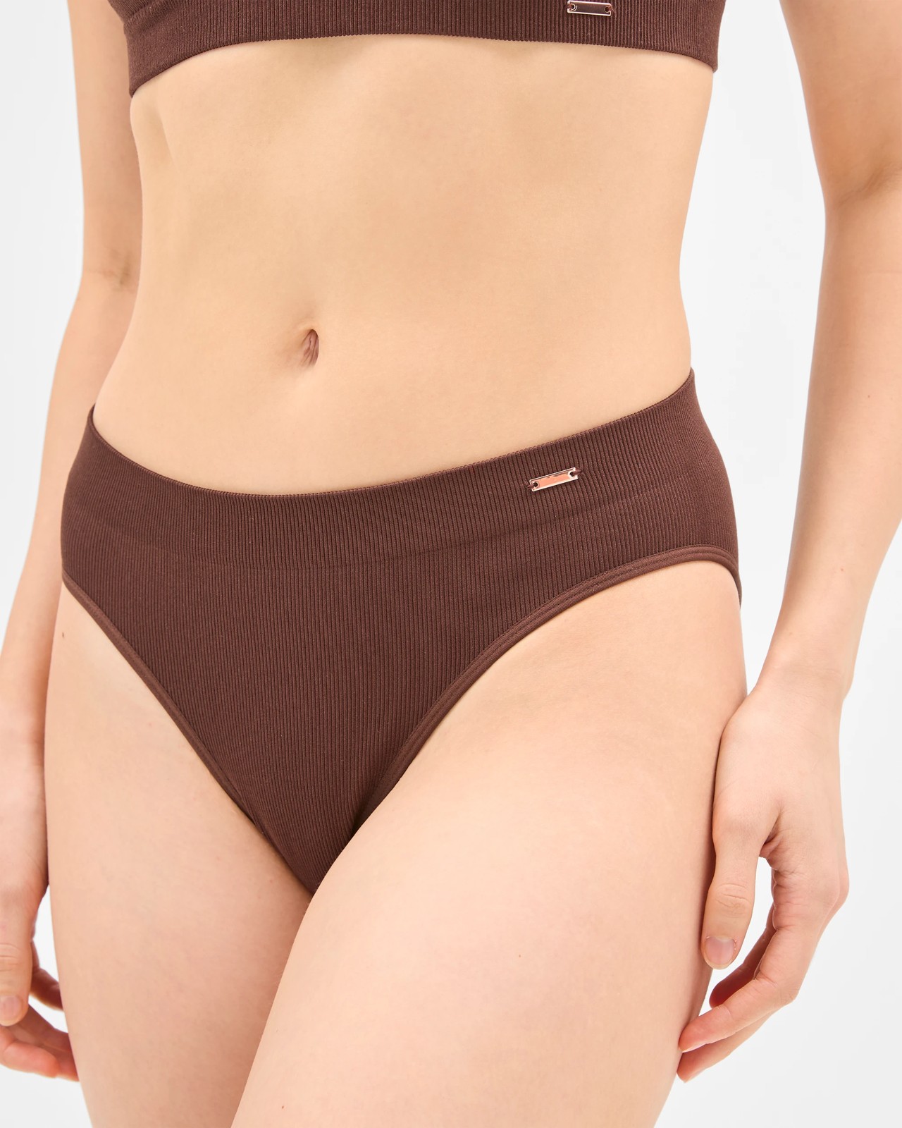 Lily Loves 2 Pack Rib Seamfree High Waist Bikini Briefs - Chocolate 5 of 6