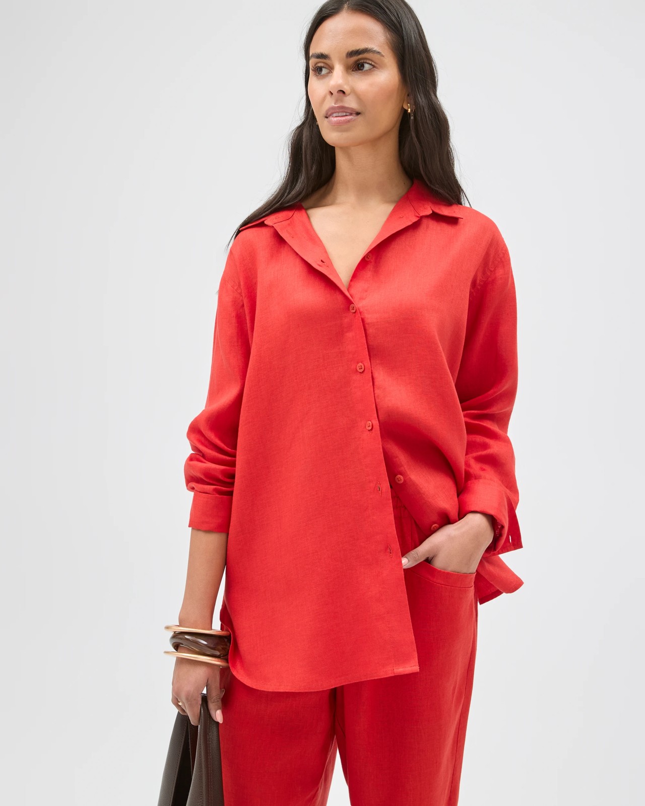 European Linen Long Sleeve Shirt - Warm Terracotta 4 of 6