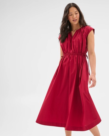 Australian Cotton Poplin Tie Waist Midi Dress