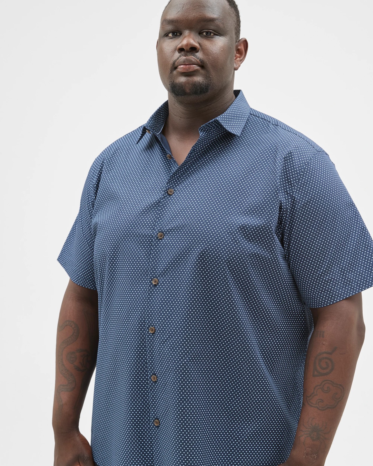 Plus Size Australian Cotton Short Sleeve Business Shirt - Navy Geo 4 of 6