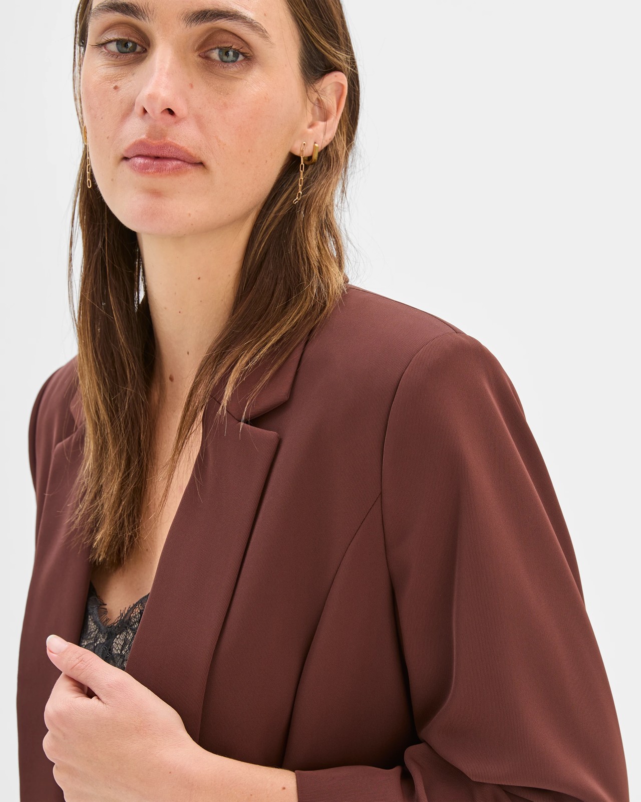 Preview Ruched Sleeve Blazer - Dark Chocolate 3 of 5