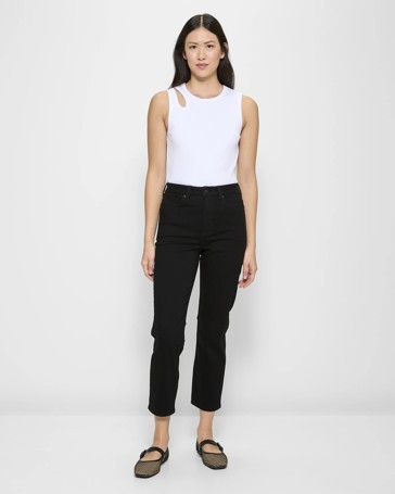 Super High Rise Crop Length Straight Denim Jeans - Shape Your Body