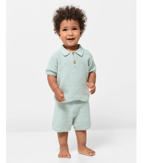 Baby Boys Organic Cotton Knit Polo & Short 2 Piece Set