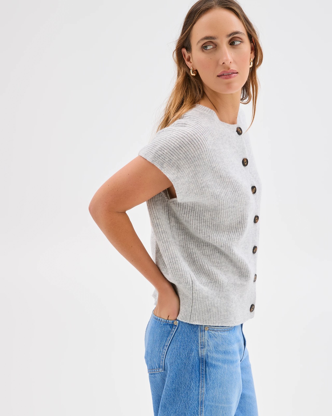 Australian Lambswool Button Through Vest - Light Grey Marle 3 of 6