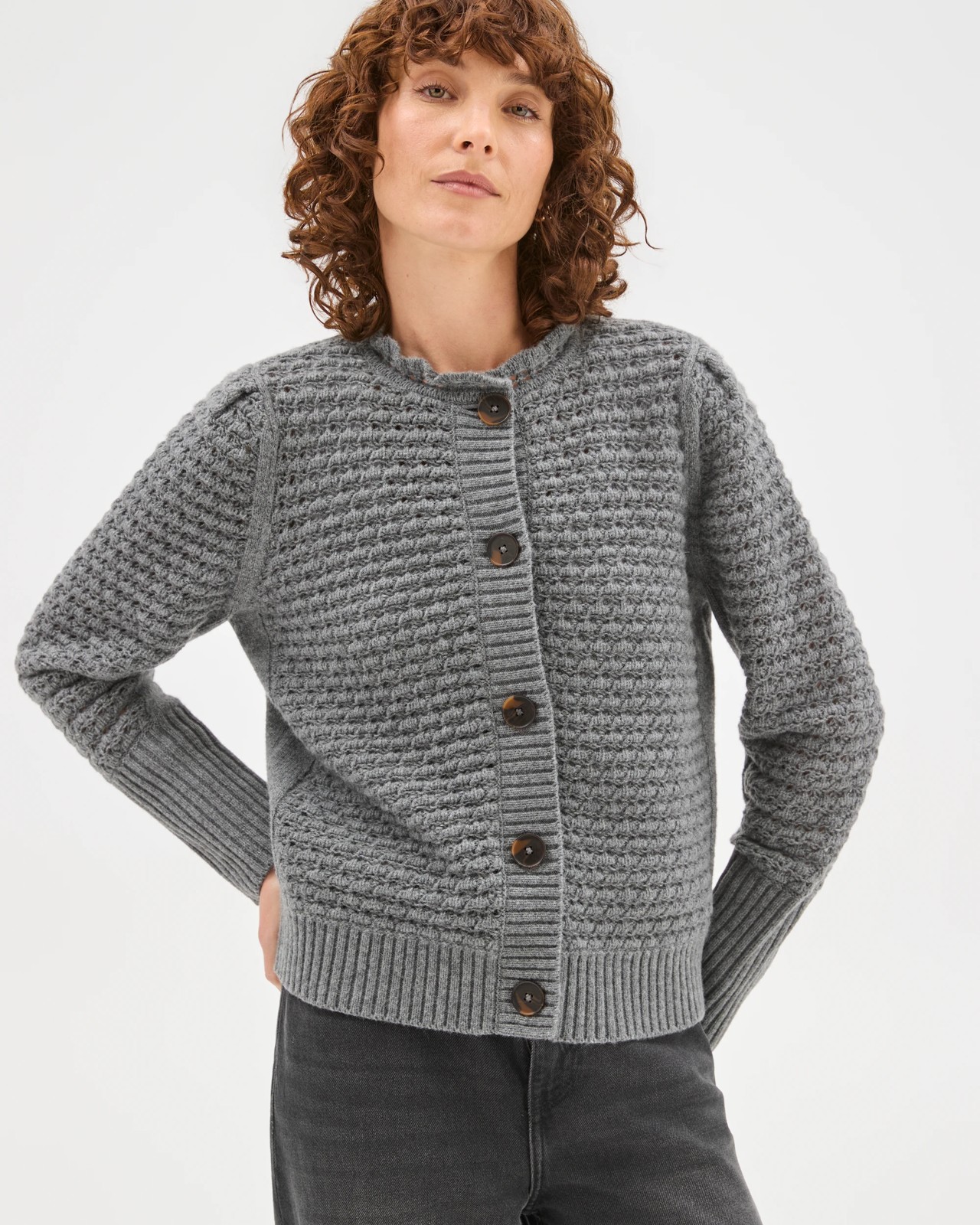 Basket Stitch Ruffle Neck Cardigan 4 of 5