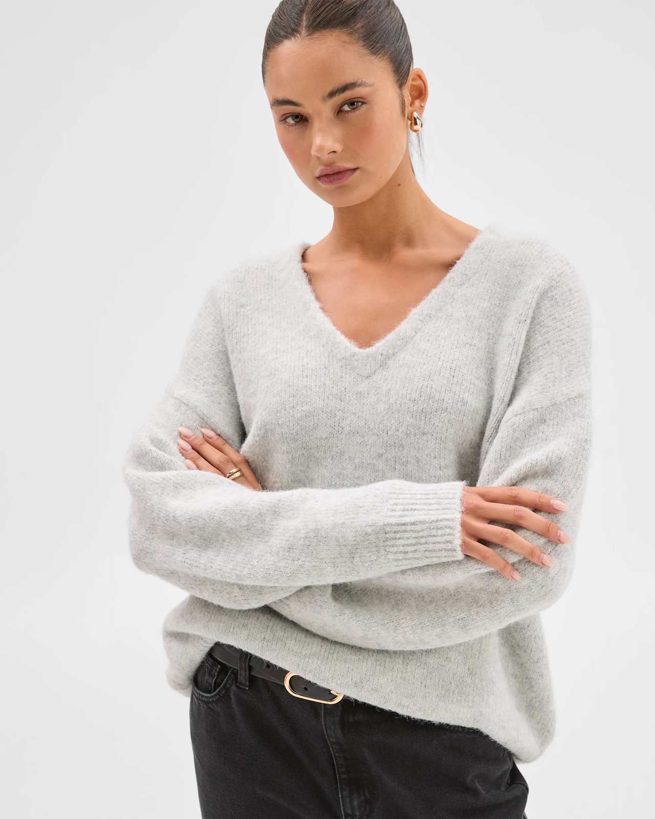 Lily Loves V-Neck Fluffy Knit Jumper - Silver Marle 3 of 6