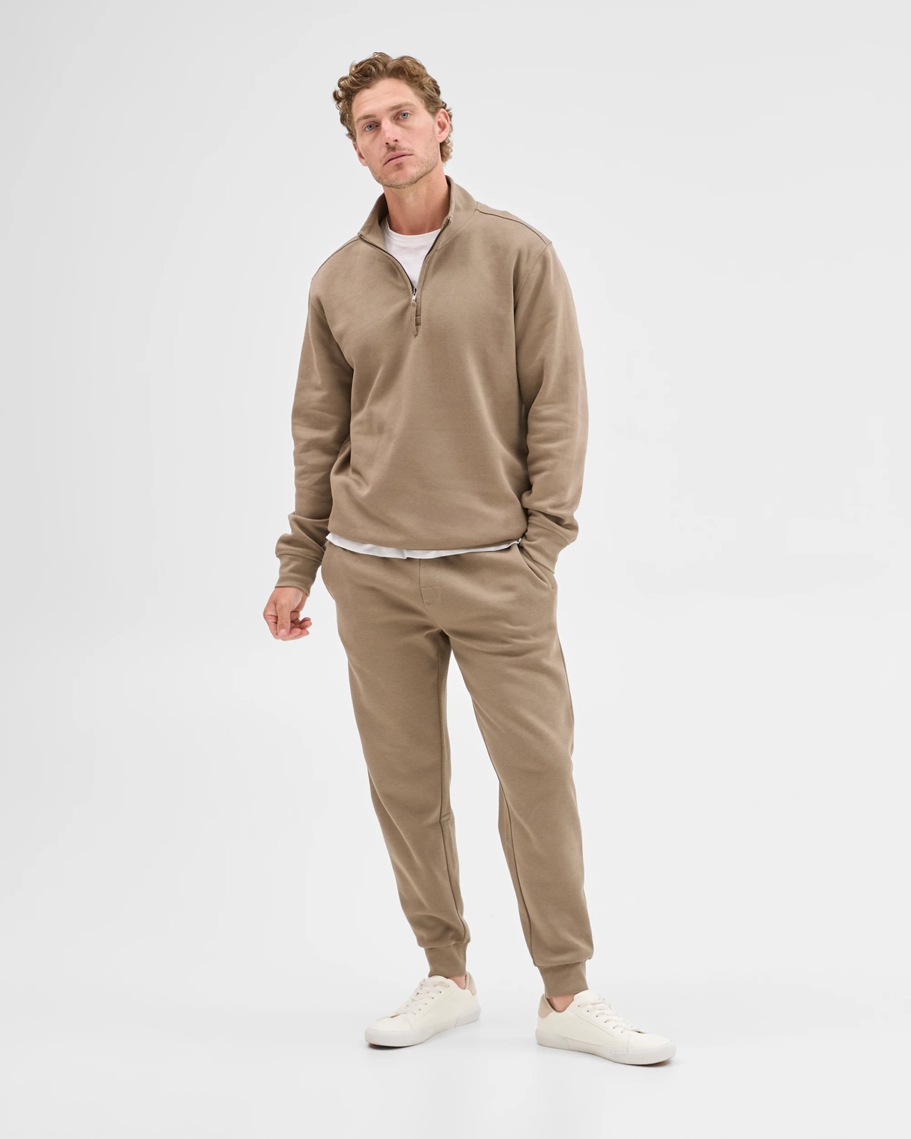 Australian Cotton Blend Fleece Half Zip Top - Mushroom 5 of 6