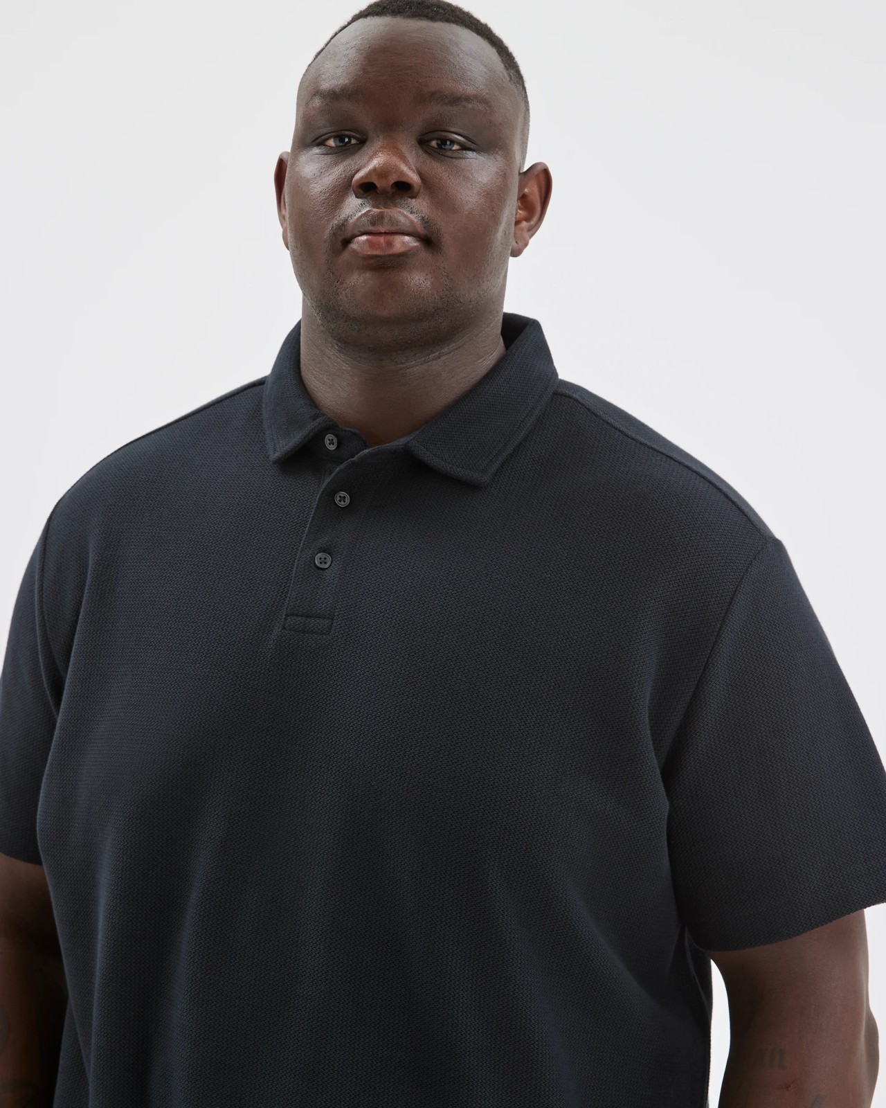 Plus Size Australian Cotton Textured Polo Top - Black 4 of 5