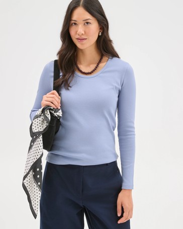 Australian Cotton Long Sleeve Scoop Neck Rib T-Shirt