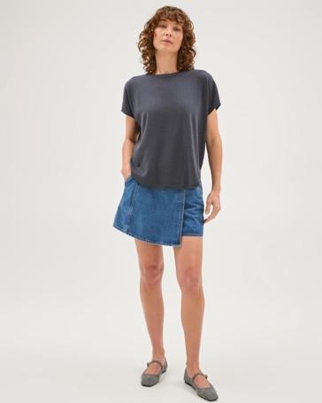 Cotton Rich Wrap Front Denim Skort
