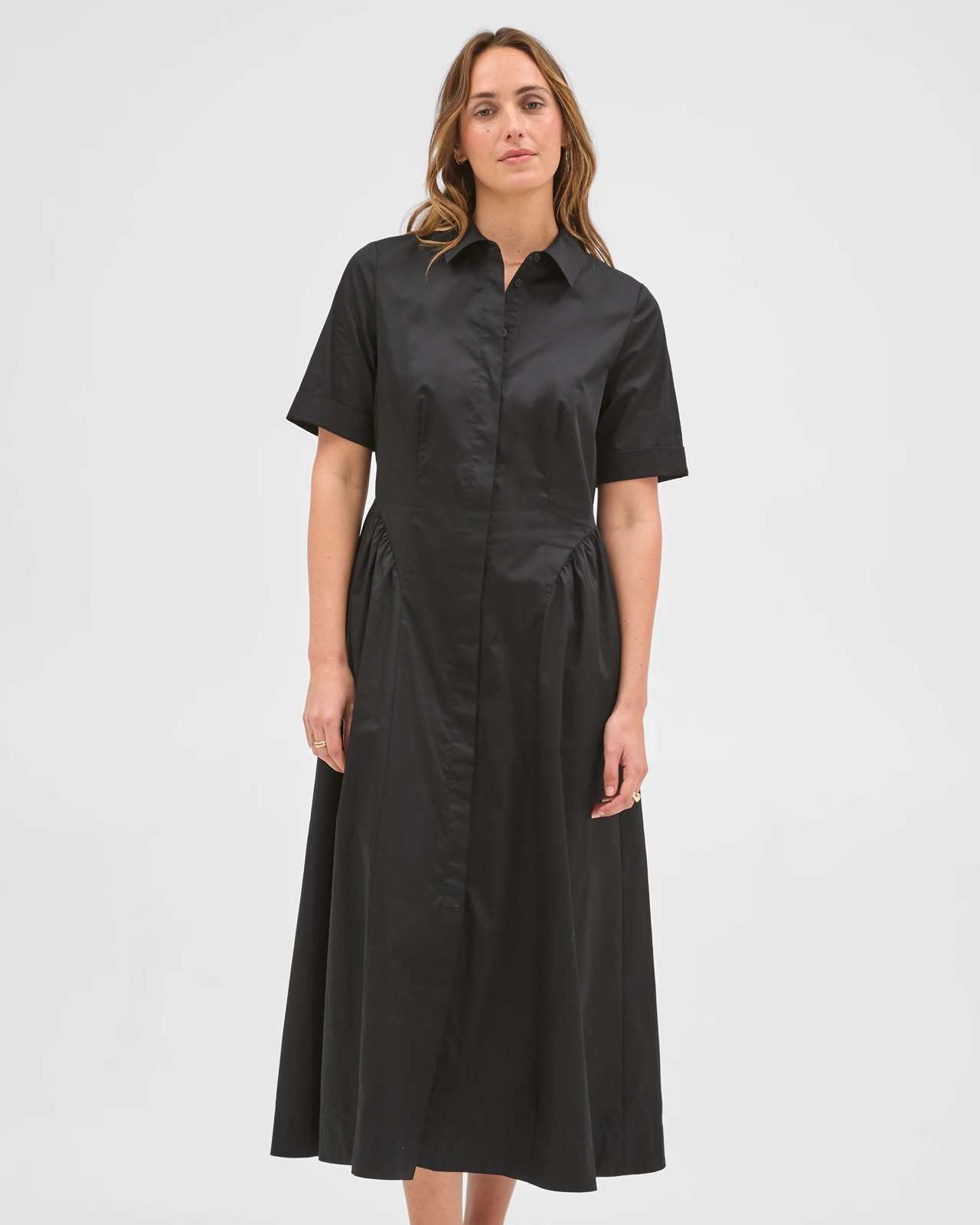 Preview Australian Cotton Volume Midi Shirt Dress - Black 4 of 5