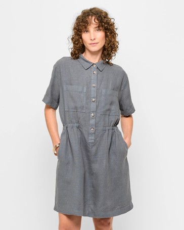 European Linen Utility Mini Dress