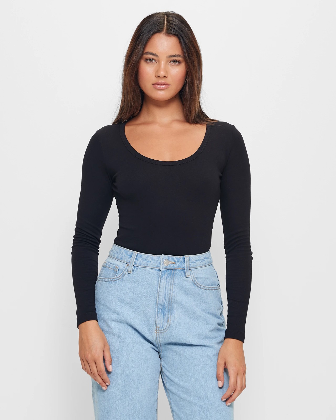 Long Sleeve Scoop Neck Bodysuit - Lily Loves - Black