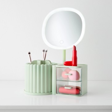 Cosmetic Organiser with Mirror, Sage - Anko