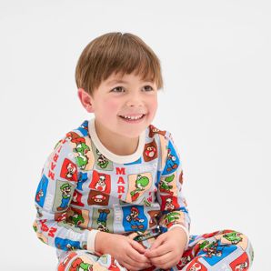 Super Mario Australian Cotton Younger Boys Waffle Pyjama Set