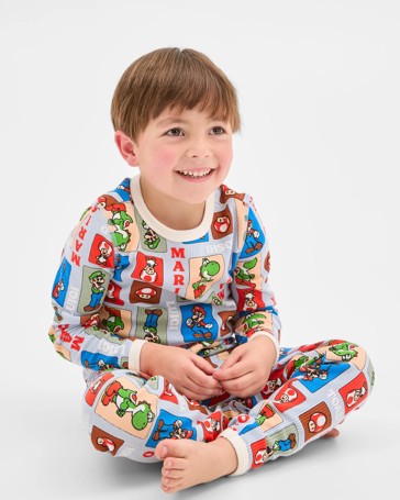 Super Mario Australian Cotton Younger Boys Waffle Pyjama Set