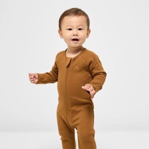 Baby Organic Cotton Waffle Zip Coverall - Rubber Brown