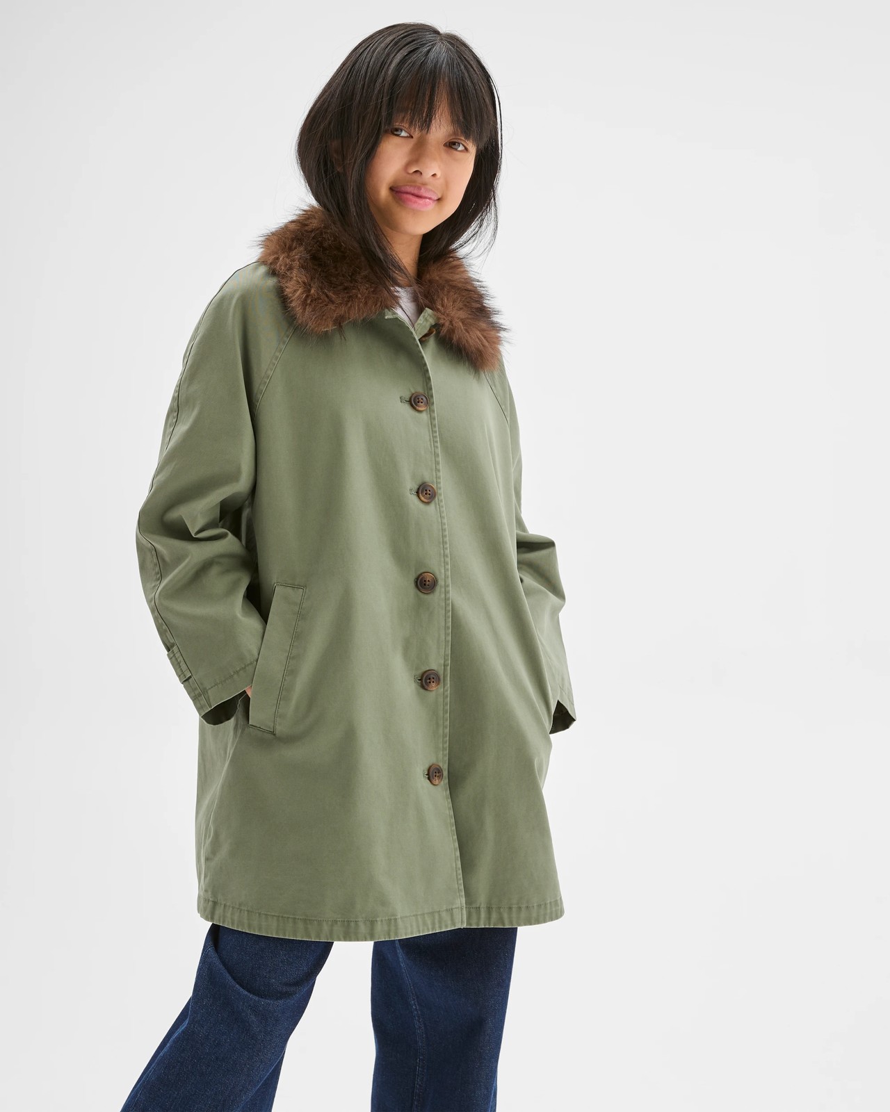 Australian Cotton Faux Fur Collar Long Car Coat 3 of 5